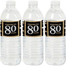 Adult 80th Birthday Gold Birthday Party Water Bottle Sticker Labels 20 Ct Black