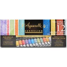 Sennelier Iridescent Tin French Artists' Watercolor Tubes 12 Piece Color Set, 10 ml