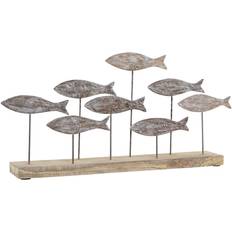 Hierro Objetos decorativos Dkd Home Decor Figura Decorativa Natural Marrón Blanco Hierro Madera de Mango Marinero Peces 65 x 9 x 31 cm Figurita