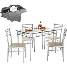 Glass - Silver Dining Sets Vecelo B014CZ7OZW Dining Set 27.5x43.3" 5