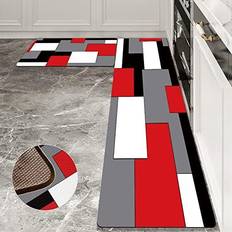 Abstract black and white rug Abstract Black, White, Gray, Red 17.5x49"