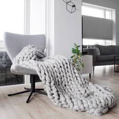 Blød plaid Blød og bekvem strikket Tæppe Grå (150x120cm)