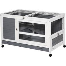 Pets Pawhut Wooden Rabbit Hutch Elevated Guinea Pig House Pet Bunny Cage with Slide-Out Tray Lockable Door Openable Roof