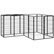 vidaXL 14-Panel Dog Playpen Black Steel Black