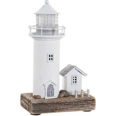 Wit Beeldjes Dkd Home Decor Maritiem Beeldje Vuurtoren met LED Lampje 13 x 30 cm Wit