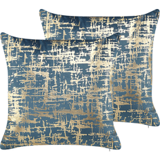 Poliestere Cuscini Decorativi Completi Beliani 2 decorative Komplettes Dekokissen Blau, Gold (45x45cm)