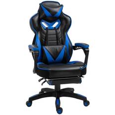 Gaming Chair Ergonomic Reclining Manual Footrest Wheels Stylish - Blue