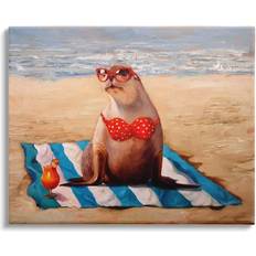 Interior Details Stupell Industries Polka Dot Bikini Sea Lion Tropical Drink Beach Scene Framed Art