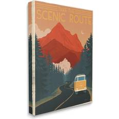 Stupell Industries Take the Scenic Route Phrase Retro Mountain Framed Art