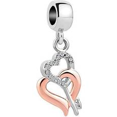 Rose Gold - Women Charms & Pendants Charms Story Forever and Always Arrow Through a Heart Charm - Silver/Rose Gold/Transparent