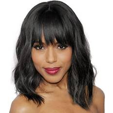 Hair Products Forfeels Bob Short Curly Wigs with Bangs 14 inch Nautral Black