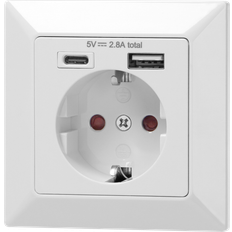 1-vägsuttag Jordat med 1xUSB-A 1xUSB-C 2,8A Vit
