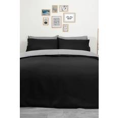 Brentfords Plain Dyed Reversible Duvet Cover Black, Grey