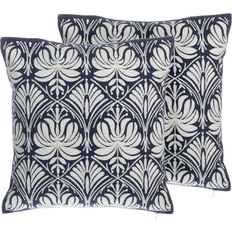 Tessili Beliani of 2 Cushions Damask Pattern Complete Decoration Pillows White, Blue (45x45cm)