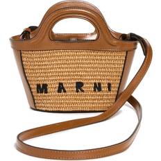 Marni liten totebag med broderad logotyp dam bomull/bomull/kalvskinn/polyamid/polyester/mässing one size Brun