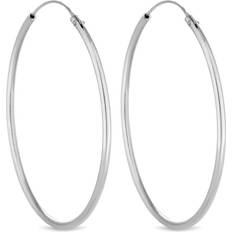 With Clasp Earrings Simply Silver Sleeper Hoop Earrings - Silver