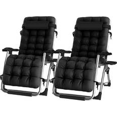 Recliner (Black, 2 Chairs) Extra Wide Recliner Gravity chairs with cup holder