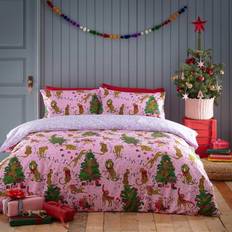 Furn Christmas Reversible Duvet Cover Purple, Pink, Green