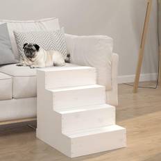 vidaXL Escalera Para Mascotas Madera Maciza De Pino Blanco 40x49x47 cm