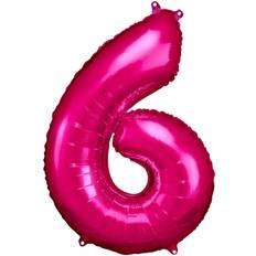 Red Number Balloons Amscan foil balloon 55 x 88 cm number 6 pink