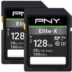 PNY ï¿½ Elite-X Class 10 U3 V30 100 Mbps SDXC Flash Memory Cards, 128GB, Pack Of 2 Memory Cards