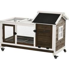 Pawhut Wooden Rabbit Hutch, Small Animal House Wheels, Removable Tray