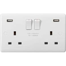 Electrical Accessories Knightsbridge MLA Curved Edge 13A 2 Gang DP Socket With Dual USB Charger CU9948