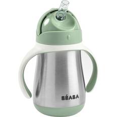 Conteneurs de nourriture pour bébé et distributeurs de lait en poudre Beaba Biberon/Tasse d'apprentissage/Gourde Bébé 2 en 1 Tasse Paille Enfant Inox 100% étanche Anti-fuite 250ml Vert sauge