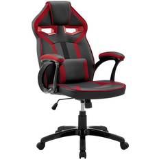 Gaming Chairs Armen Living Aspect Adjustable Racing Gaming Chair in Black Faux Leather and Red Mesh with Lumbar Support Pillow