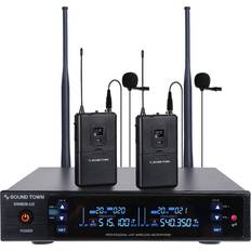 Outdoor sound system Sound Town Metal 200 Channels UHF Wireless Microphone System with 2 Lavalier Mic and Bodypack Transmitters for Church, School, Outdoor Wedding