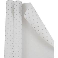 Party Supplies Jam Paper White & Silver Wrapping with Polka Dots All Occasion 25 Sq. ft. 2/Pack