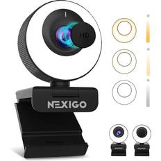 NexiGo 60FPS Autofocus 1080P Webcam with Ring Light and Cover, Stereo Microphone, USB Webcam for Streaming Online Courses, Compatible with Zoom/Skype/Fa