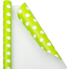 Gift Wrapping Papers Jam Paper Lime Green with White Polka Dot Birthday Wrapping 25 Sq ft 1/Pack