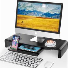 Desktop computer with monitor AboveTEK monitor stand riser, foldable computer monitor riser, computer stands desk shelf with storage drawer, phone stand for computer, desktop