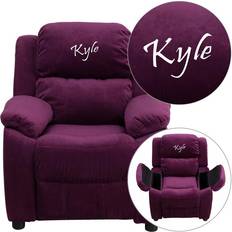 Flash Furniture Armchairs Flash Furniture BT-7985-KID-MIC-PUR-TXTEMB-GG Personalized Deluxe Padded Purple Microfiber Recliner