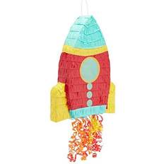 Piñatas Blue Panda Pull String Rocket Ship Pinata 16.5 x 12.5 x 3 In