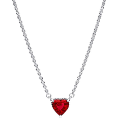 Pandora Sparkling Heart Halo Pendant Collier Necklace - Silver/Red/Transparent