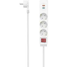 Hama Power Strip, 3-vejs, USB-C/A 18W, PD/QC Switch, Flat St. 1,4 m, W (00223185)