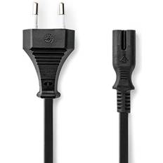 Nedis Power Kabel Euro Hanstik IEC-320-C7 2.00 m Lige 2x 0.75 mmÂ² Kobber Fladt Nikkel H03VVH2-F 2x0,75 mmÂ² PVC Stik: Euro Type C (CEE 7/16) Strømforsyning 250 V ~ 50/60 Hz 2.5 A 250 W 91.12 g 1 stk. Sort