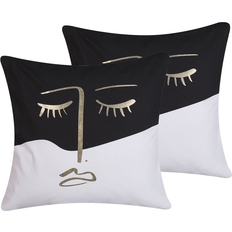 Bianco Cuscini Decorativi Completi Beliani of 2 Cushions Face Print Complete Decoration Pillows White, Black (45x45cm)