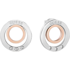 Guess Eternal Circles Two Tone Stud Earrings - Silver/Rose Gold/Transparent