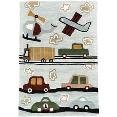 120X180 Cars Handtufted Ljusblå Bil Ullmatta