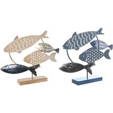 Metal Figuritas Dkd Home Decor Figura Decorativa 53 x 9 x 45 cm Natural Azul Dorado Espirales Mediterráneo (2 Unidades) Figurita