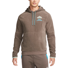 Brun - Hoodies Sweatere Nike Trail Mount Blanc Running Hoodie Men's - Iron Stone/Enamel Green