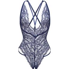 LoveHoney Plus Size Late Night Liaison Crotchless Lace Body Blue