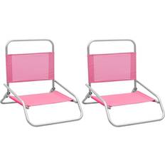 VidaXL Camping Furniture vidaXL Folding Beach Chairs 2 pcs Pink Fabric