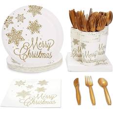 Plates, Cups & Cutlery Snowflakes Design 144pcs