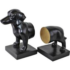 Noir Figurines Sausage Dog Bookends, Black Figurine