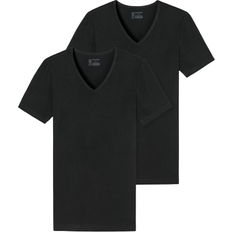 Schiesser Deep V Neck Organic Cotton Short Sleeved Shirt 2-pack - Black