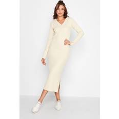 LTS tall cream ribbed long sleeve midi dress